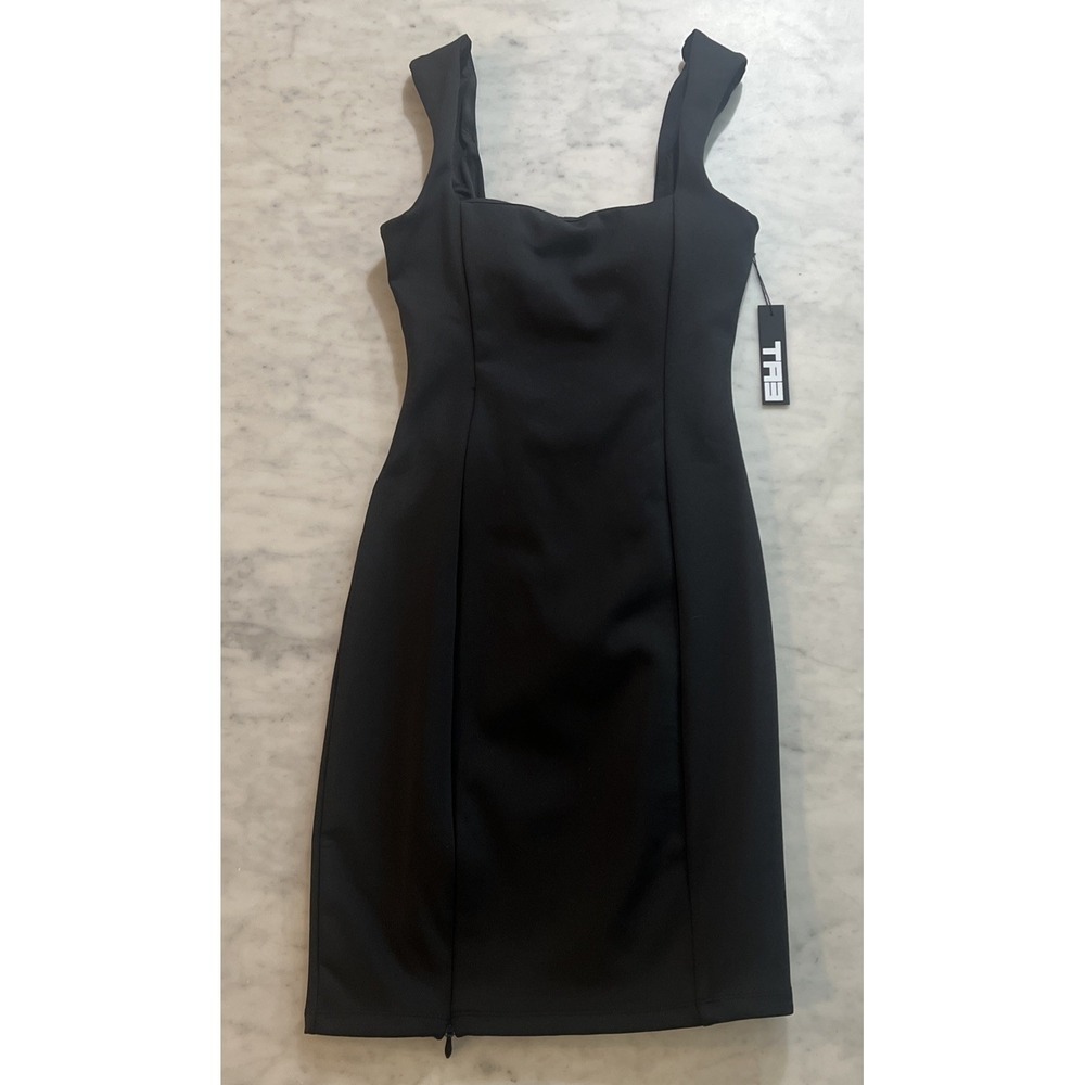 TA3 Black Square Neck Shaping Bodycon Dress Large Short NWT